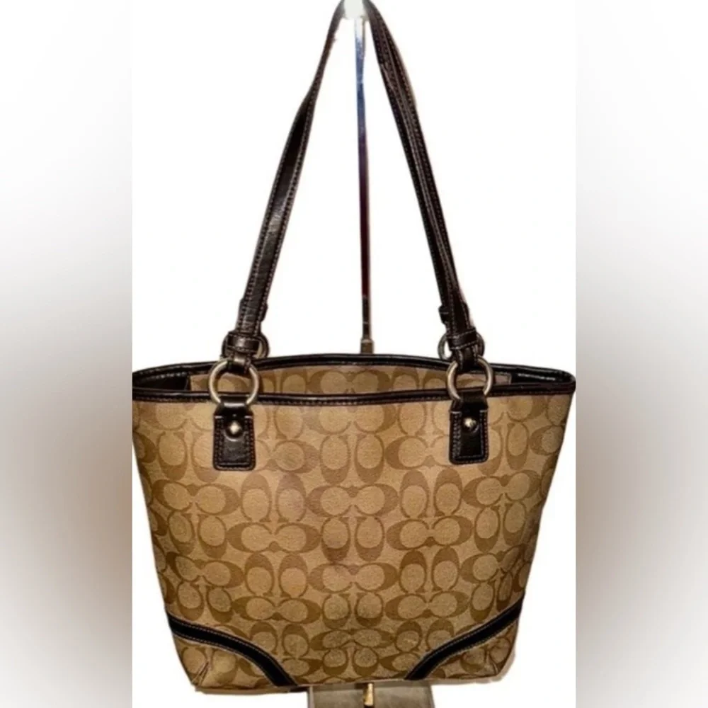 Authentic Coach F18917 Peyton Signature Logo Heritage Handbag Tote Brown Vtg Y2K